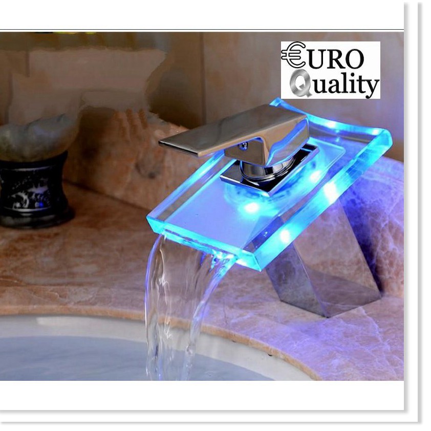 🔖[HnL] Vòi lavabo đổi màu theo nhiệt độ thác nước kính cường lực Euro Quality