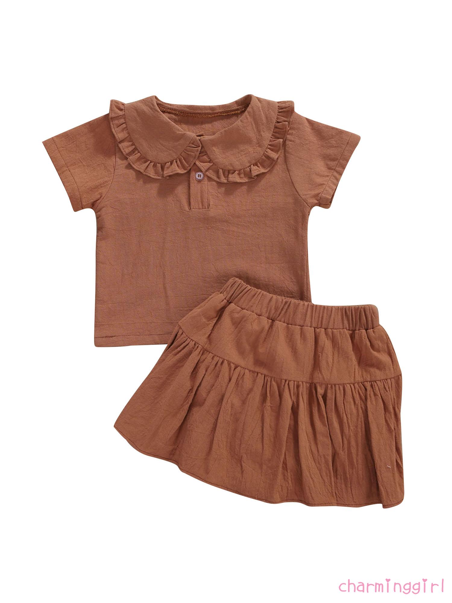 Set Áo Thun Ngắn Tay Cổ Peter Pan + Quần Short Ống Rộng Cho Bé Gái