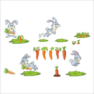 Miếng Dán Tường Hình Thỏ Cà Rốt Đáng Yêu