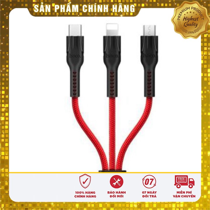 [ Rẻ & Bền ] Cáp sạc 3 đầu Hoco U31 Benay dài 1.2M cổng microUSB Lightning TpyeC - Hãng phân phối