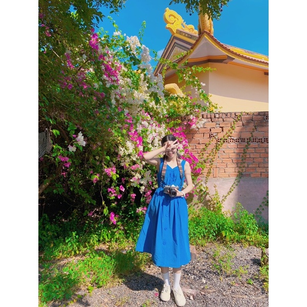 Đầm dài xanh dương không tay