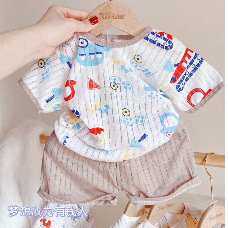 Bộ quần áo cotton giấy cho bé sơ sinh 3-13kg, cài cúc vai thiết kế mới đẹp mắt và đáng yêu - BO75