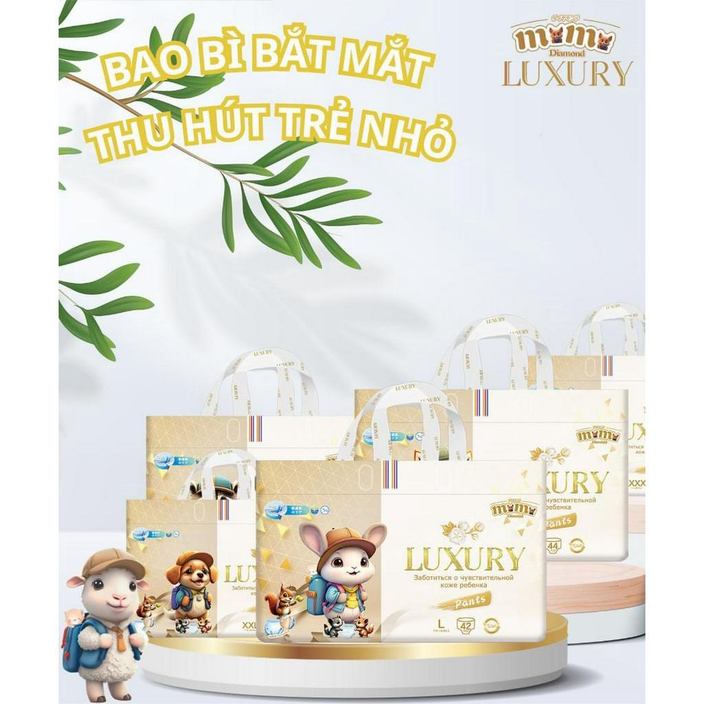 Tả/Bỉm MOMO DIAMOND LUXURY dán/quần NB58/S58/M52/M44/L42/XL40/XXL38/XXXL36/XXXXL34