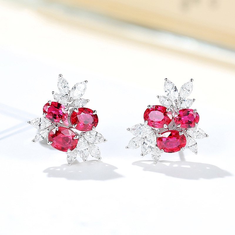 Bông Tai Mạ Vàng Trắng 18K Đính Đá Ruby Sang Trọng Cho Nữ-JHS4-E