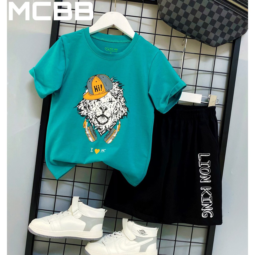 MCBB - 24-49 Kg 100% Vải Cotton Bộ Đồ Bé Trai Áo Phông Bé Trai Quần Short Đùi Thun Bộ Cộc Tay Quần Áo Bé Trai Trẻ Em Nam