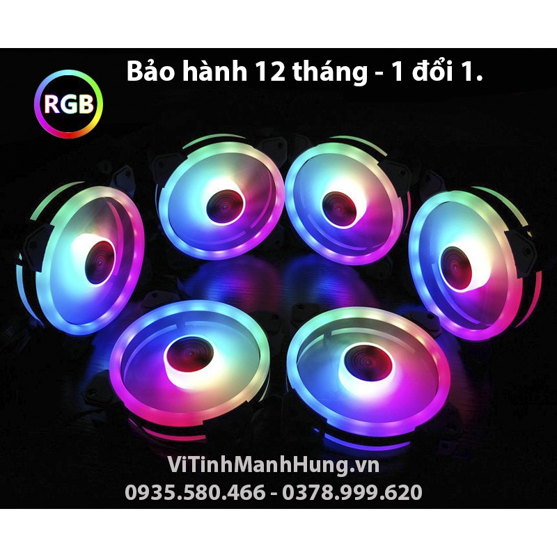 Quạt Led 12cm RGB Coolmoon V4 - Led vòng 2 mặt và led tâm, Hub có Led hoặc đồng bộ Mainboard Sync.