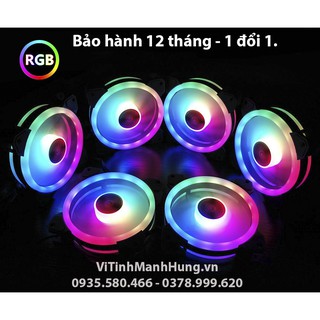 Quạt Led 12cm RGB Coolmoon V4 - Led vòng 2 mặt và led tâm, Hub có Led hoặc đồng bộ Mainboard Sync.