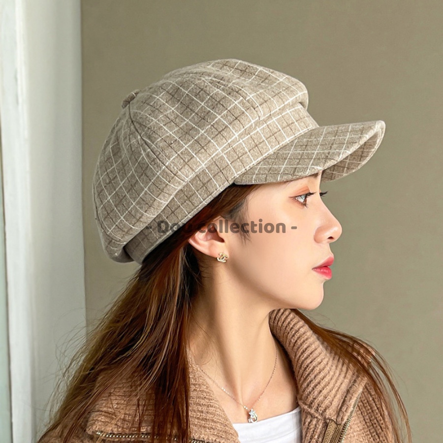 Mũ beret (Mũ nồi) trơn hình bí ngô bát giác họa tiết caro thời trang thu đông phong cách vintage - mã NV047