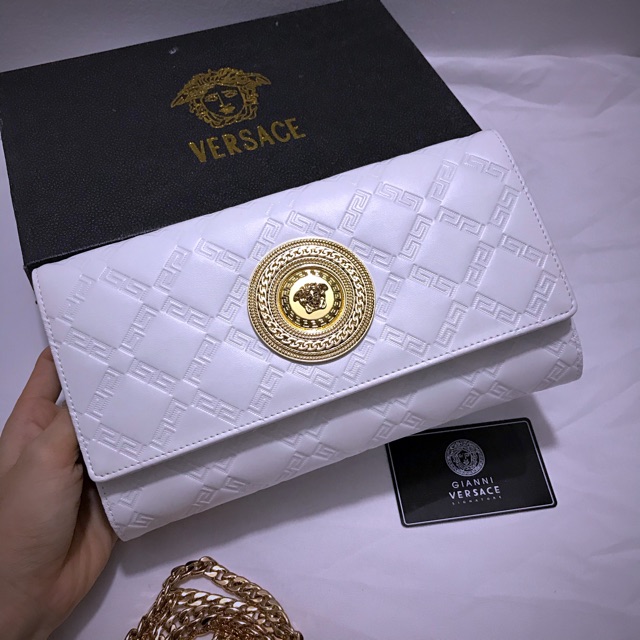 Túi cầm tay nữ clutch  khoá vàng da thật dập vân logo hàng cao cấp fullbox có hộp