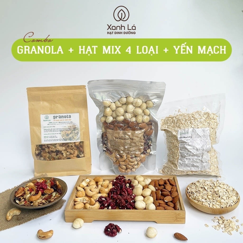 [Combo Lợi Sữa] Hạt Dinh Dưỡng Mix 4 Siêu Hạt + Granola siêu hạt + Yến Mạch Giảm Cân Xanh Lá