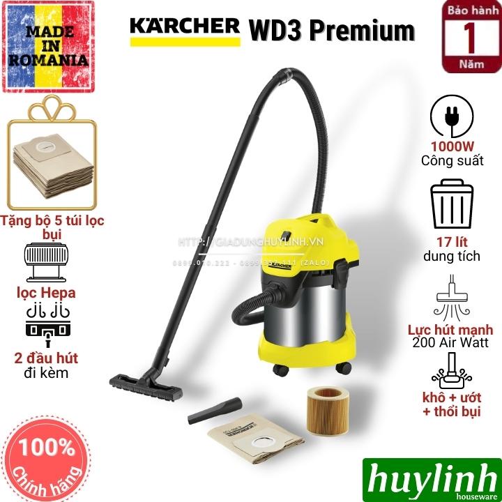 [Mã ELHAMS5 giảm 6% đơn 300K] Máy hút bụi khô và ướt Karcher WD3 Premium - Tặng 5 túi lọc bụi