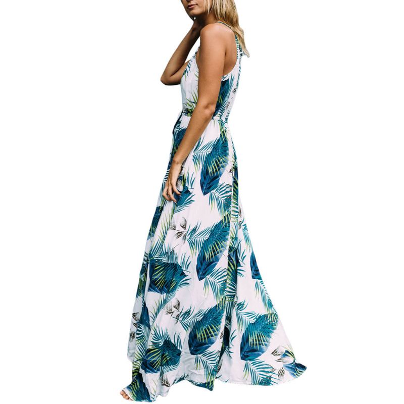 Xiangbao Đầm Maxi Dáng Dài In Họa Tiết Lông Vũ Nhiệt Đới Phong Cách Bohemian Dân Tộc