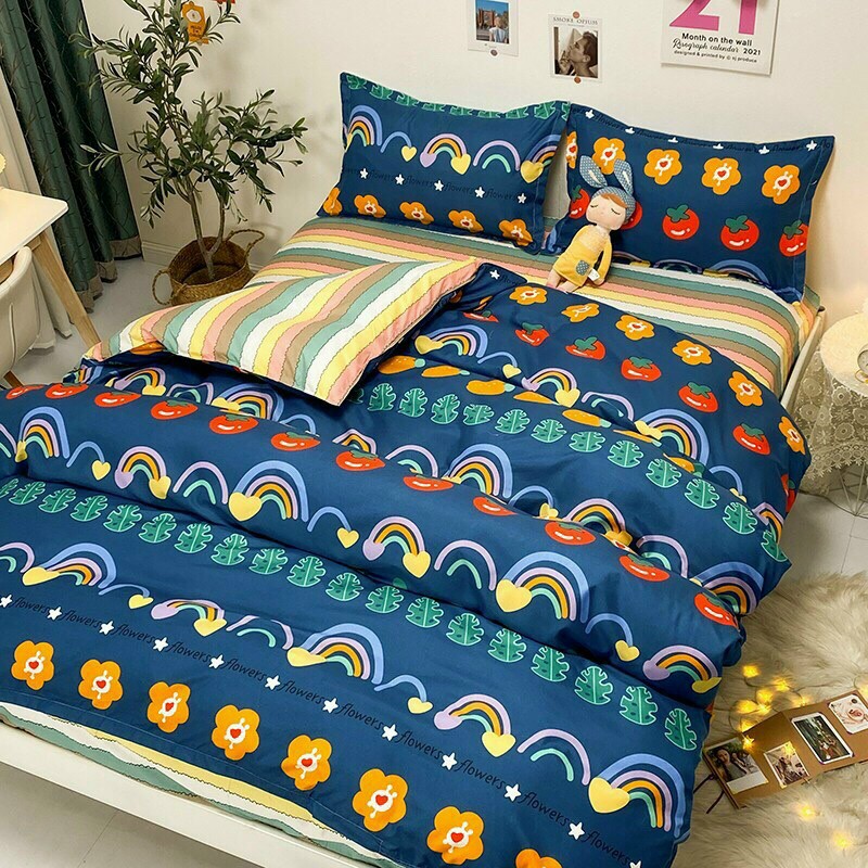 Set 4 Món Chăn Ga Gối Poly Cotton Siêu Cute (1 Ga, 1 Vỏ Chăn, 2 Gối) Đủ Kích Thước