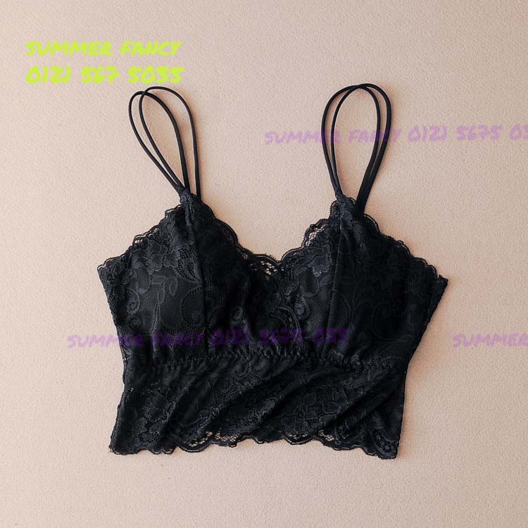 PLB02 Bra top ren dây đôi / Bra croptop có mút mỏng vân hoa - Lace Bralette Tank Top