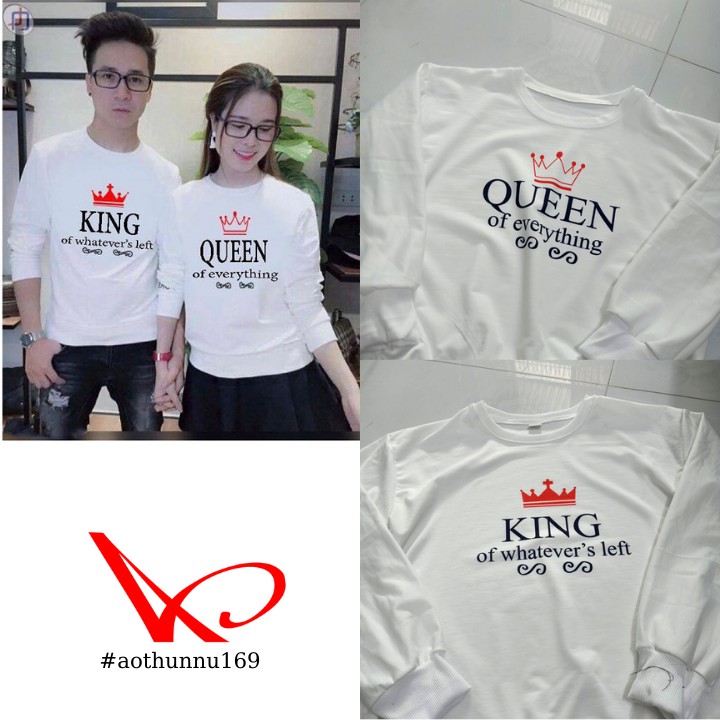 Áo Thun Đôi Tình Nhân Tay Dài Bo In KING QUEEN ATN1819