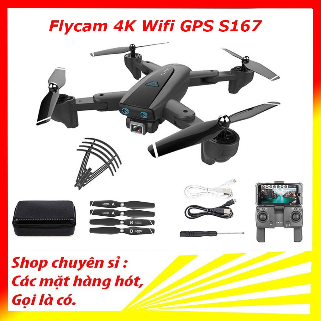 Máy bay Flycam 4K Wifi GPS S167 cao cấp đèn LED siêu sáng kiểu dáng siêu đẹp hình ảnh siêu nét