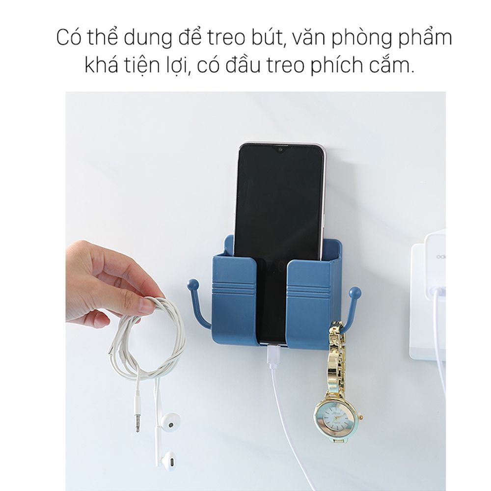 Kệ dán tường có tai dể remote, đồ dùng, giá đỡ sạc điện thoại, có móc treo chìa khóa, dây Sạc (cao cấp)