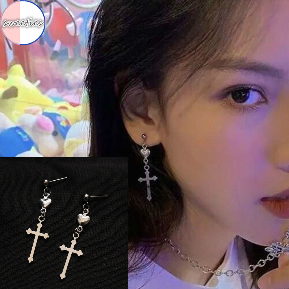 Đôi khuyên tai hình thánh giá phối dây tua thời trang cho nữ