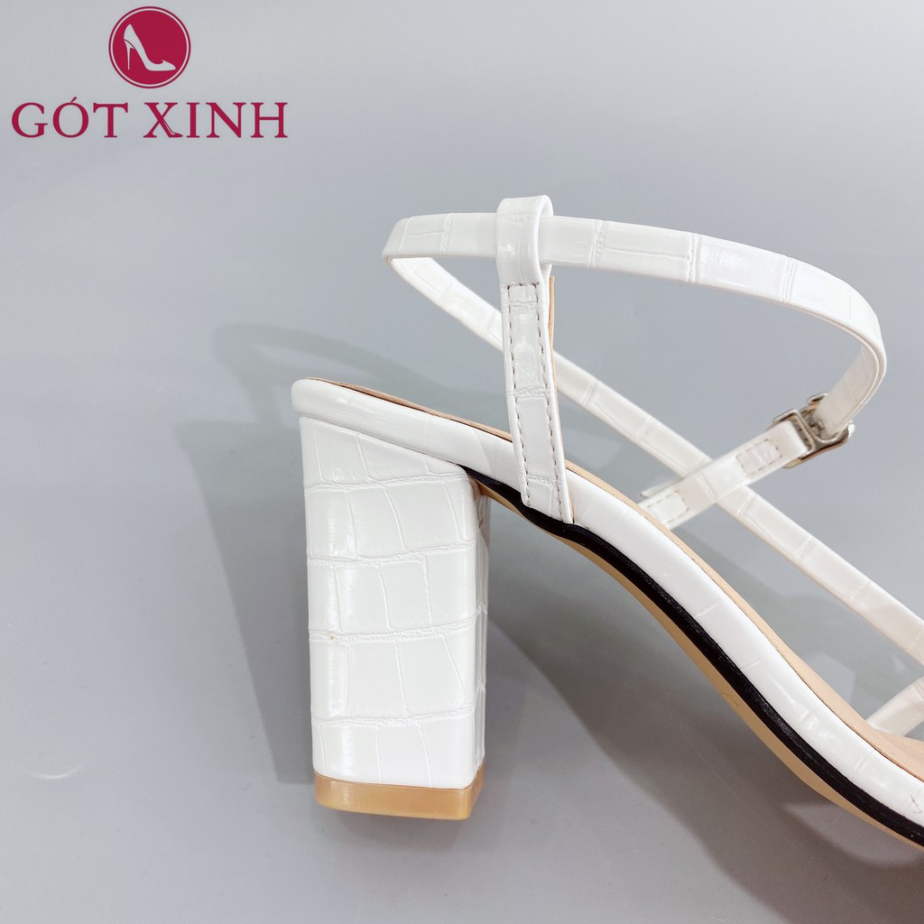 Giày sandal cao gót nữ 7cm GÓT XINH GD11 quai ngang da mềm gót vuông