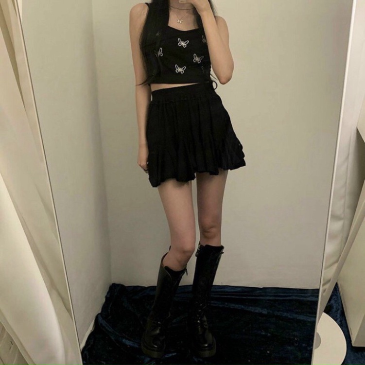 Áo bra 2 dây dáng croptop dây rút sườn hoạ tiết hình bướm có 3 màu đen, ghi, trắng nội y xanh chất đẹp