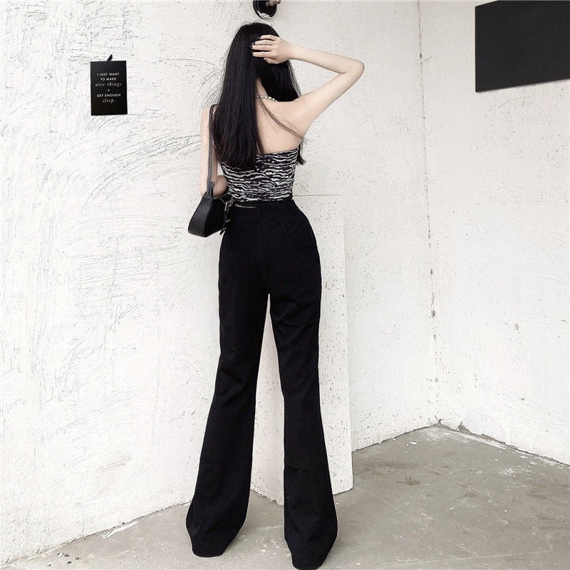 Quần dài ống loe xẻ phối ren màu đen cá tính sành điệu