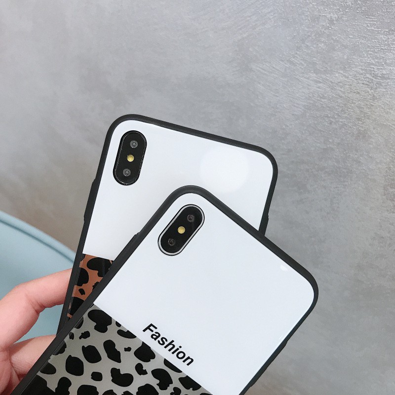 ốp kính iphone lưng da báo fashion cho iphone 6 7 8 xr xs max 11 11 pro max k190