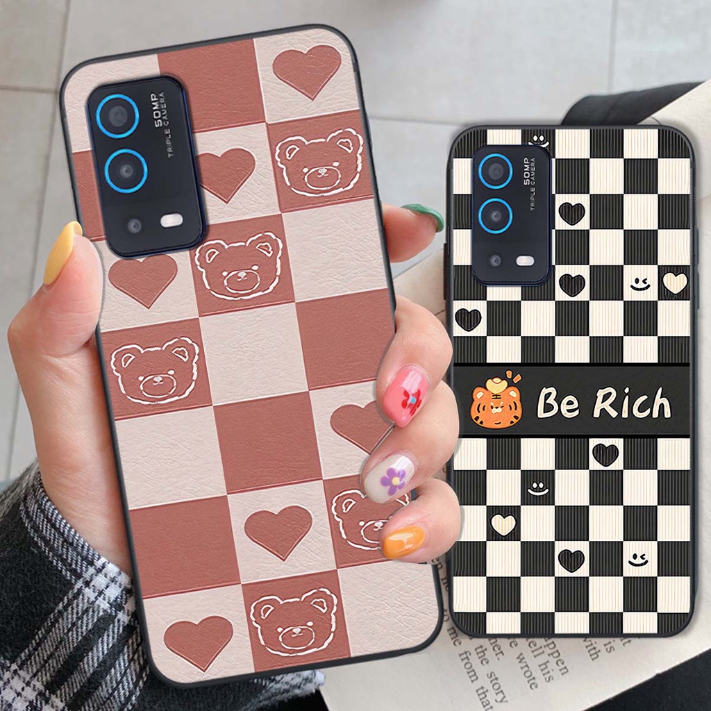 Ốp Oppo A54 / A55 gấu Bear rick caro vuông thời trang siêu đẹp