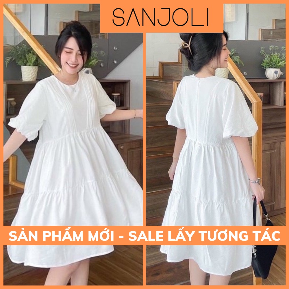 Đầm Babydoll Tay Phồng Xòe SANJOLI Váy Trắng Dự Tiệc Dáng Dài Chụp Kỷ Yếu Phong Cách Công Chúa Tiểu Thư VD075