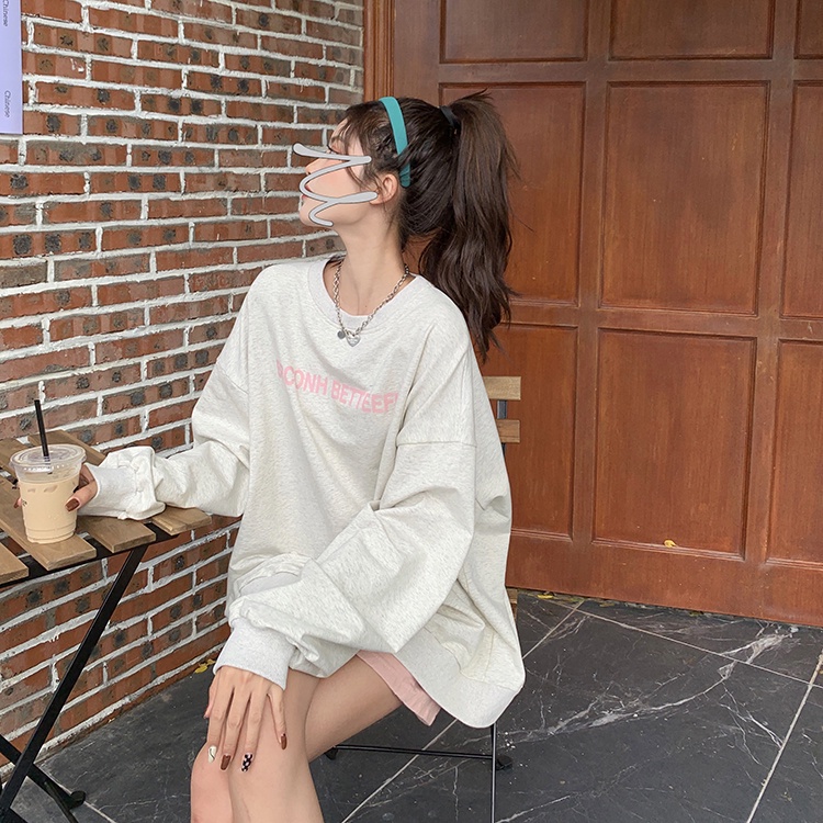 Áo sweater PEWARN cổ tròn tay dài dáng rộng in họa tiết caro màu tím phong cách Hàn Quốc thời trang mùa thu cho nữ