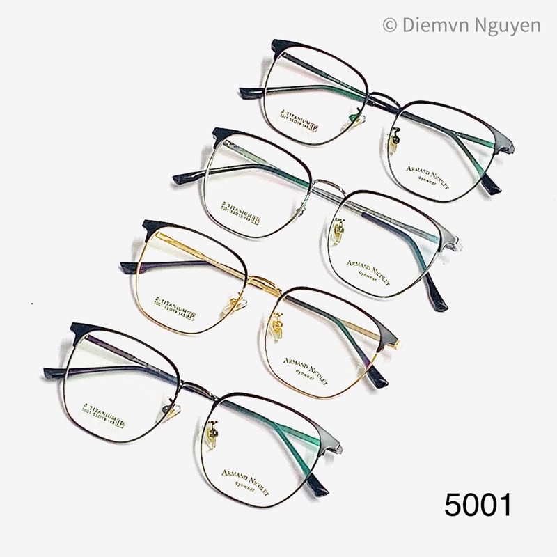 Gọng kính cận nam nữ 5001 Titan nhẹ, mảnh, Form kính cứng cáp