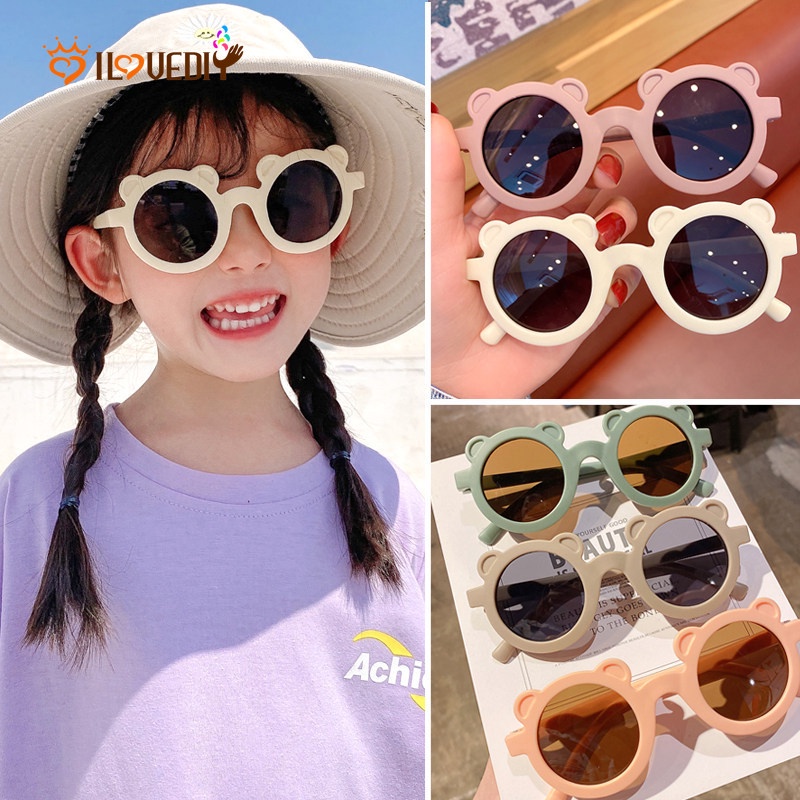 Kính Mát Gọng Tròn Chống Tia UV Hình Gấu Hoạt Hình Thời Trang Cho Bé