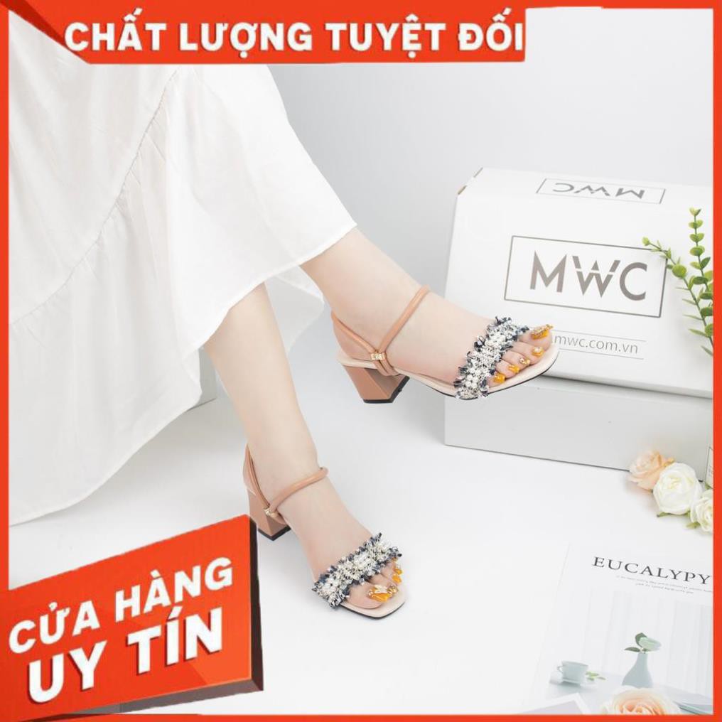 🌈FREESHIP🌈 Giày cao gót nữ quai ngang phối ren đế vuông MWC NUCG-3917