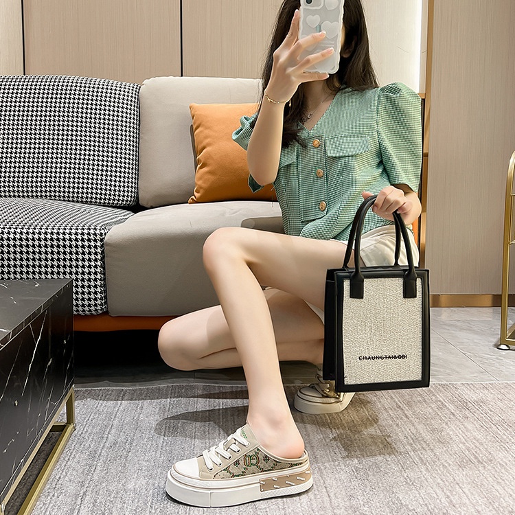 Giày Sục Thể Thao Vải Họa Tiết Oo Đế Độn Tăng Chiều Cao 2023