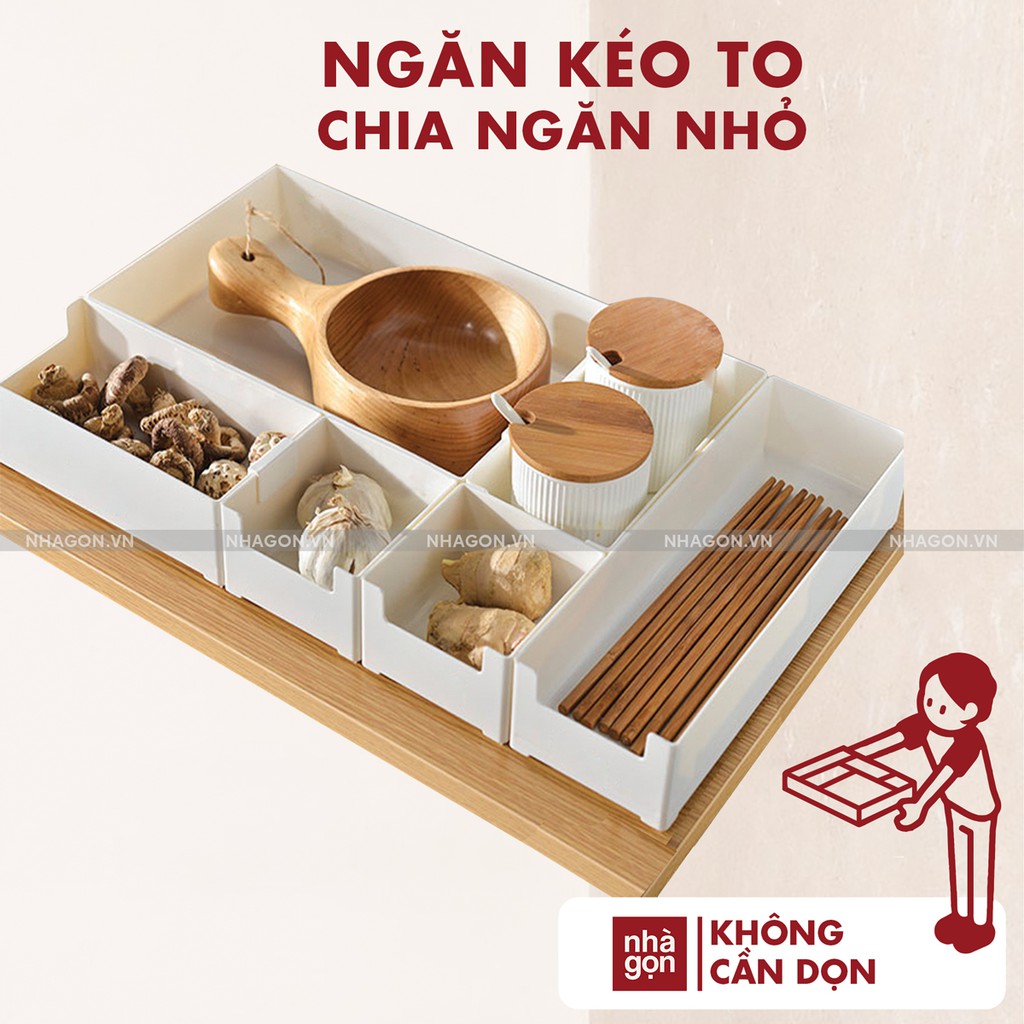 Bộ Khay Chia Ngăn Kéo Tủ Nhiều Size 03 dễ sử dụng gọn gàng nhựa bền - NHÀ GỌN KHÔNG CẦN DỌN