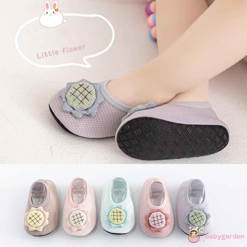 Giày Đế Bằng Chống Trượt Bằng Silicon Mềm Họa Tiết Hoa Hướng Dương Màu Tương Phản Cho Bé Gái