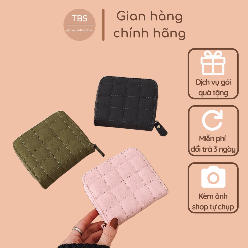 Ví nữ gập ô vuông vân sần - Hàng loại 1 - TB.Store VI10 10x9x3