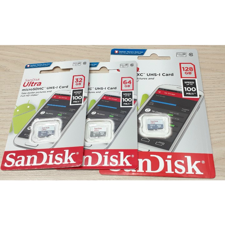 Thẻ nhớ 32GB - 64GB -128GB Sandisk class 10 dùng cho điện thoại,CAMERA