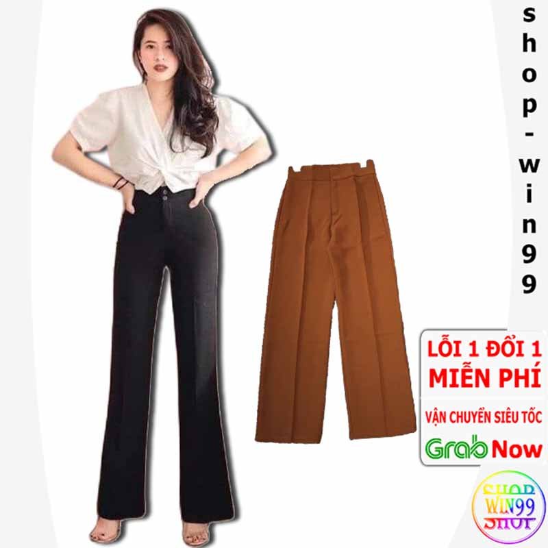 [ Giá Sập Sàn ] Quần baggy công sở cạp cao hai khuy loại đẹp loe nhẹ 2 màu đen nâu M01