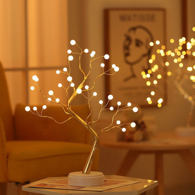 Đèn trang trí để bàn, đèn Led hình cây Vintage decor nội thất phòng ngủ dùng Pin+USB