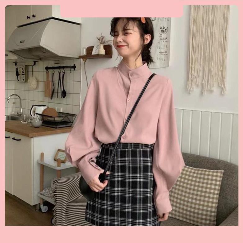 [CỰC RẺ] Sơ mi trơn Ulzzang cổ trụ tay bồng - SM02 - jannahouse