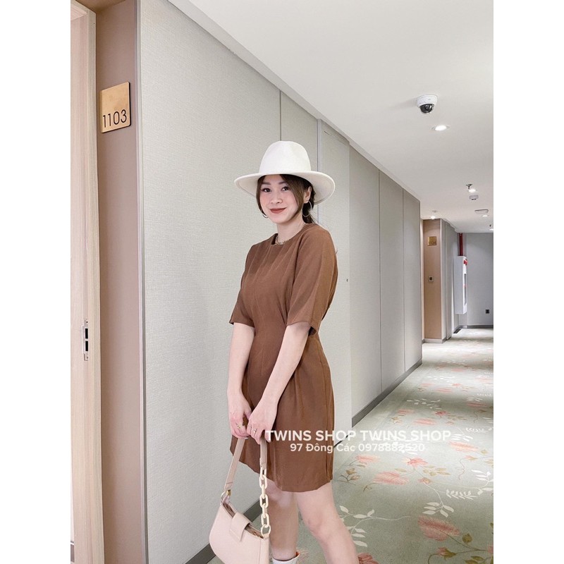 Váy dạ nâu dúm eo 5302