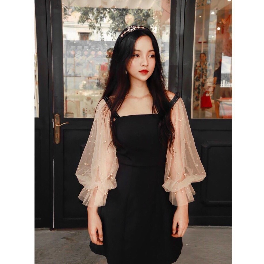 Váy đầm nữ dáng xòe tay lưới dài -LAMASS