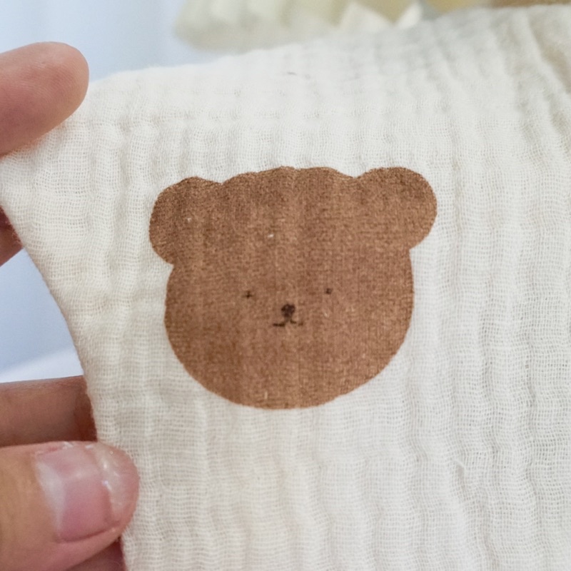 Yếm tròn xô xoay 360 Muslin hoạ tiết Gấu, Thỏ cho bé