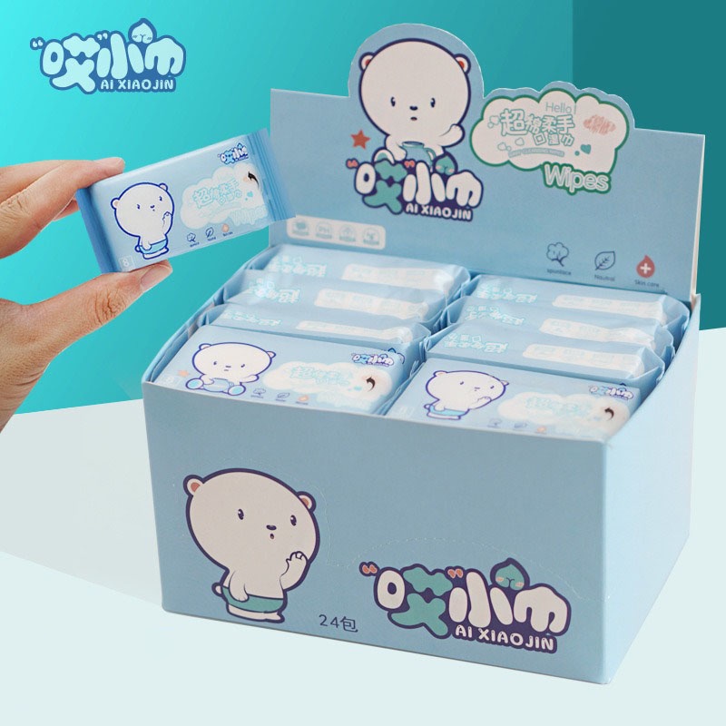 COMBO 24 gói khăn giấy ướt mini cho mặt gói nhỏ bỏ túi tiện lợi 1 gói 8 miếng HILL STORE