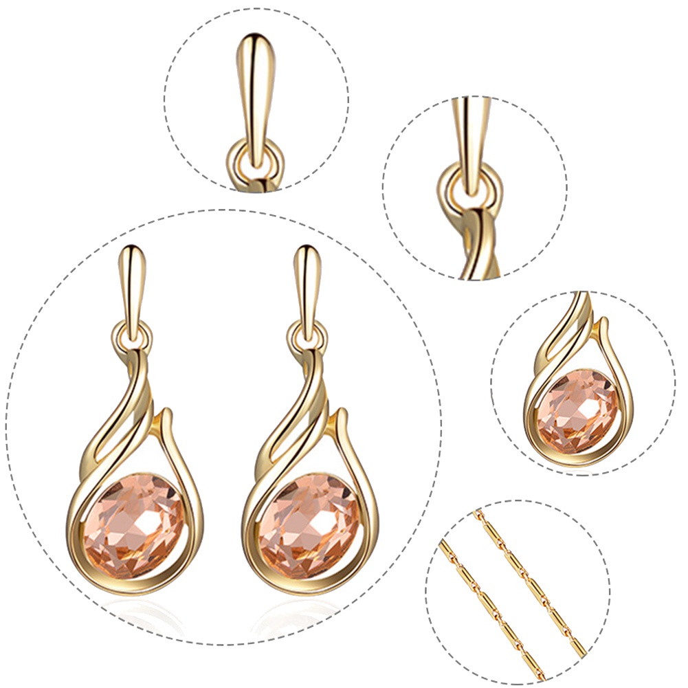 Vòng cổ + bông tai hình oval đính đá nhiều màu tự chọn