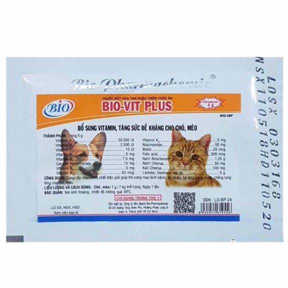 Vitamin Cho Chó Mèo Bio Cao Cấp - Gói 5g Tăng Đề Kháng