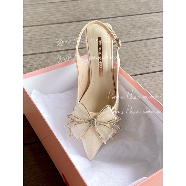 Giày cao gót nơ viền đá