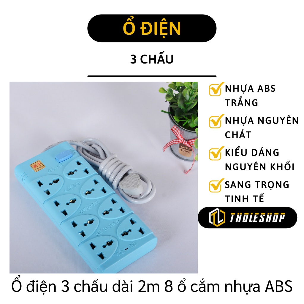 Ổ Cắm Điện - Ổ Điện 3 Chấu, 8 Lỗ Cắm, Dây Dài 2m Tiện Lợi 9538