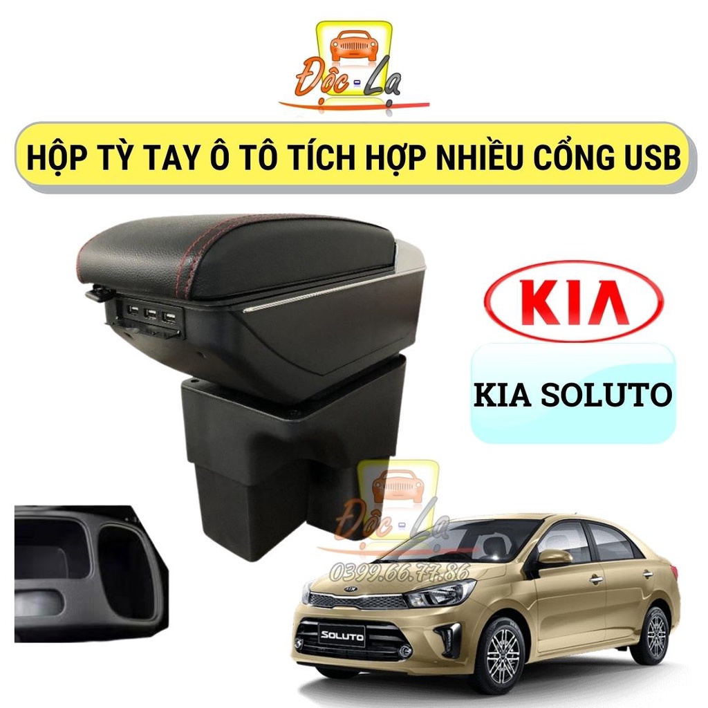 Hộp tỳ tay xe SOLUTO cao cấp tích hợp cổng sạc USB - Bảo hành 12 tháng