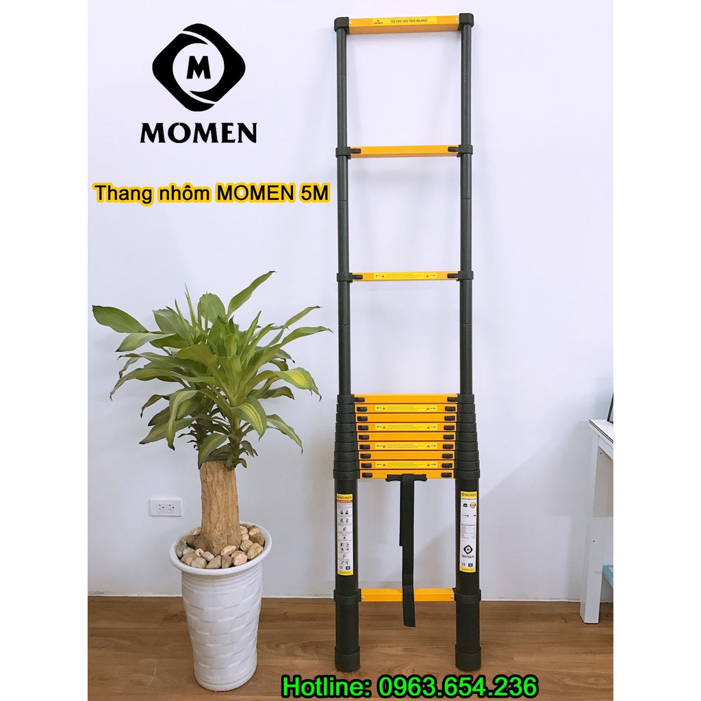 Thang nhôm 5m rút gọn hàng chính hãng Momen có sơn tĩnh điện